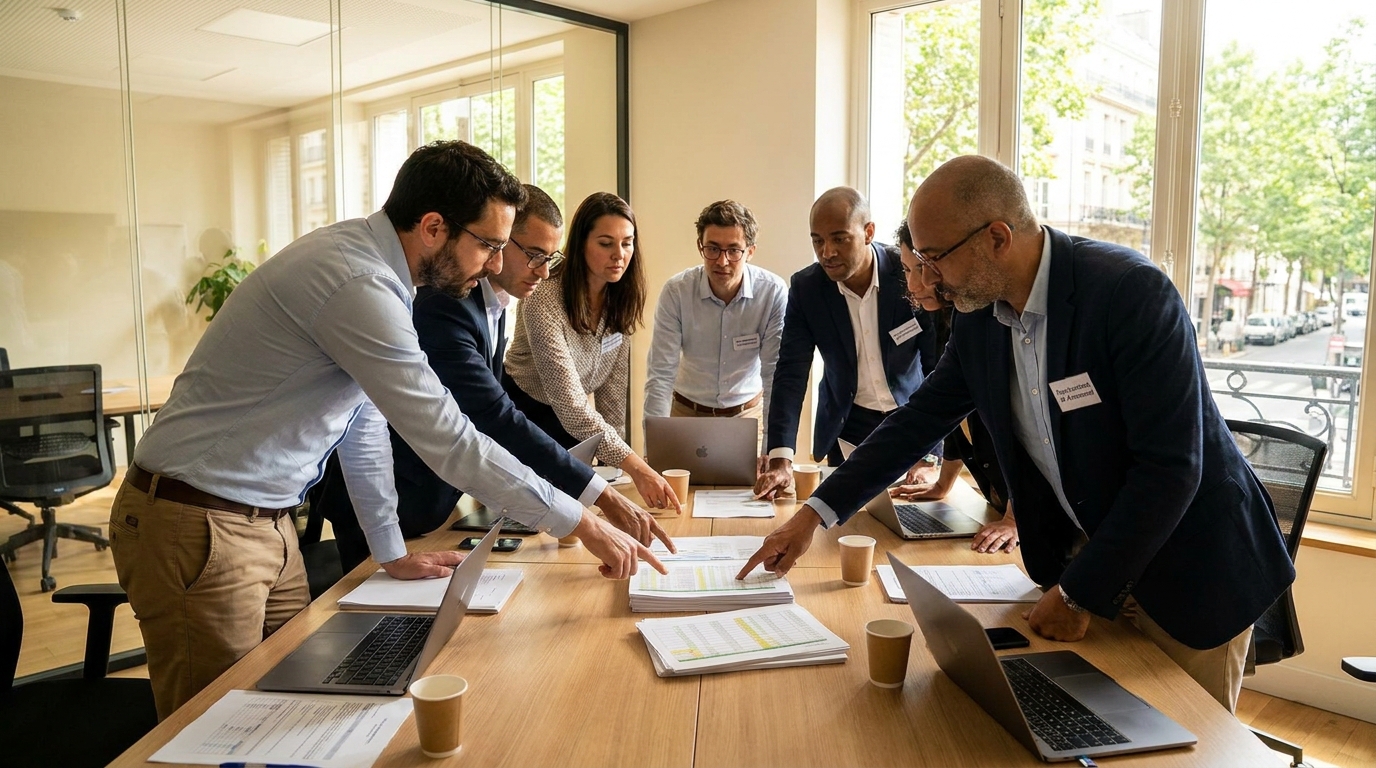 Elus de CSE en reunion pour ajuster leurs criteres d'attribution des ASC en 2026